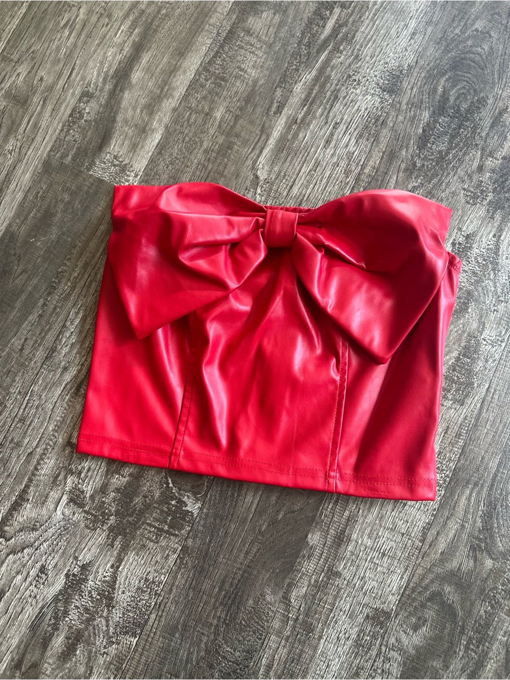 SHEIN Red Faux Leather Bow-Front Tube Top - NWOT